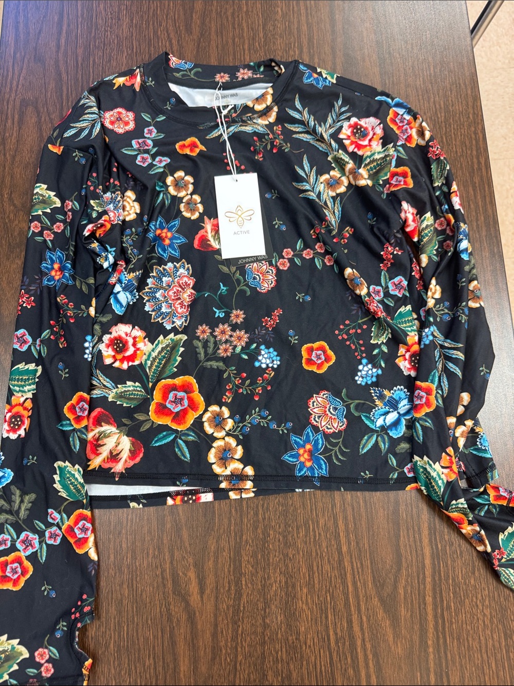 Johnny Was Black Floral Long Sleeve Tee